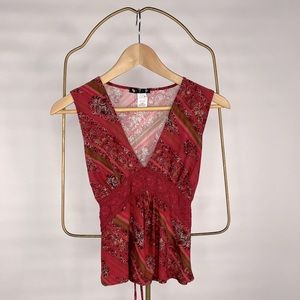 Vintage red paisley baby doll top